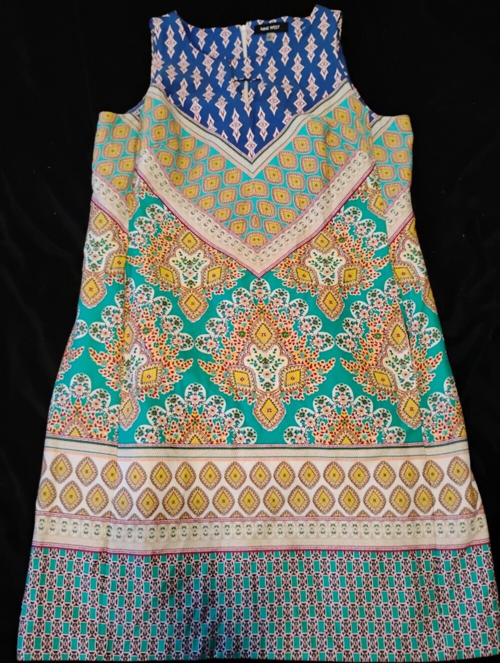 Nine West Teal Multi-Color Printed Midi Dress